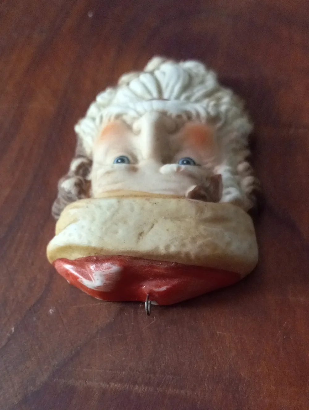1986 Enesco Porcelain Old World Santa Claus Face Head Christmas Ornament